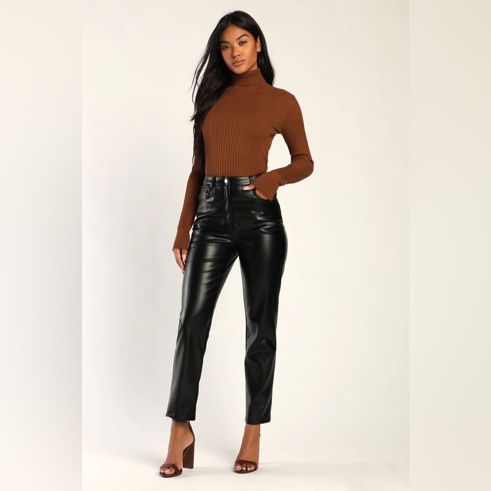 Lulus Hit Your Mark Black Vegan Leather Straight Leg Pants